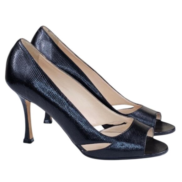 Manolo Blahnik Farinelli Lizard Leather Pumps Size 38 - Picture 1 of 13